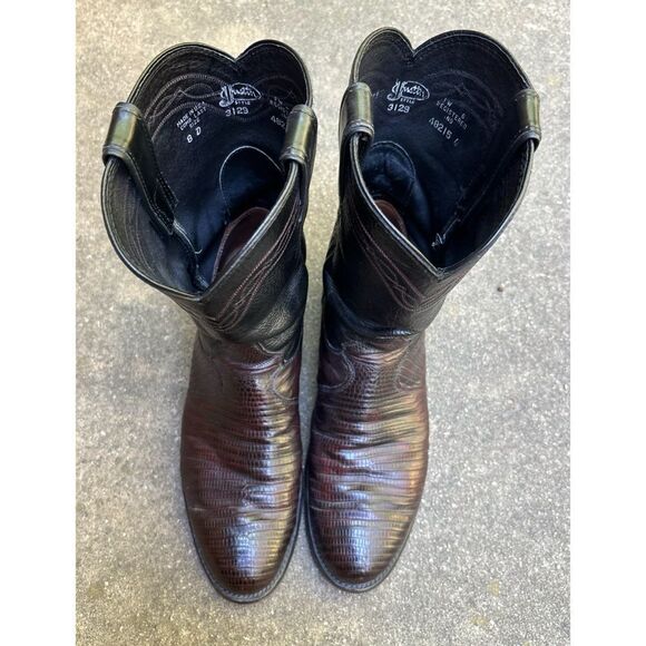 Justin Men's Exotic Roper boot in Chocolate Lizard Size 8 - Picture 2 of 10